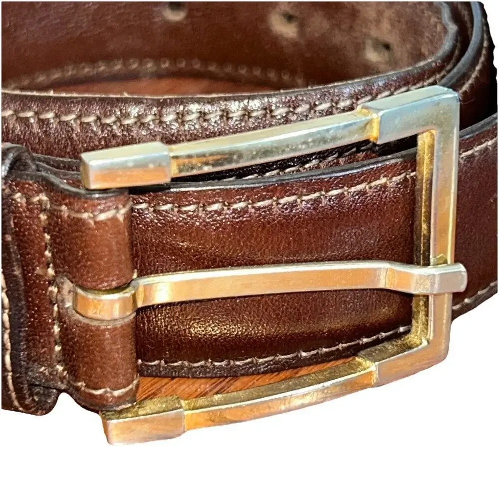 Torino Brown Full Grain Glove Leather Brass Buckle Italian Belt Men's Size 36